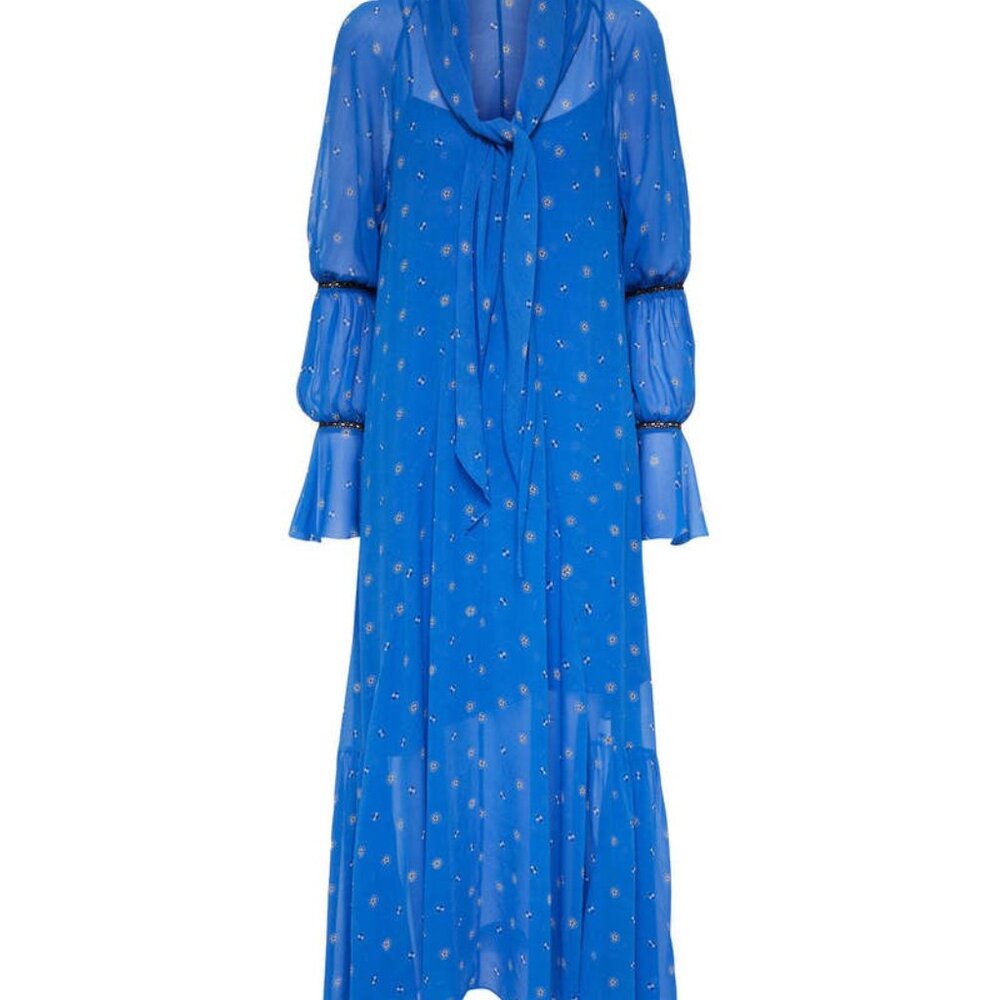 Dorothee Schumacher Something Blue Dress-Blue Tie Print- Size 5 (XL)